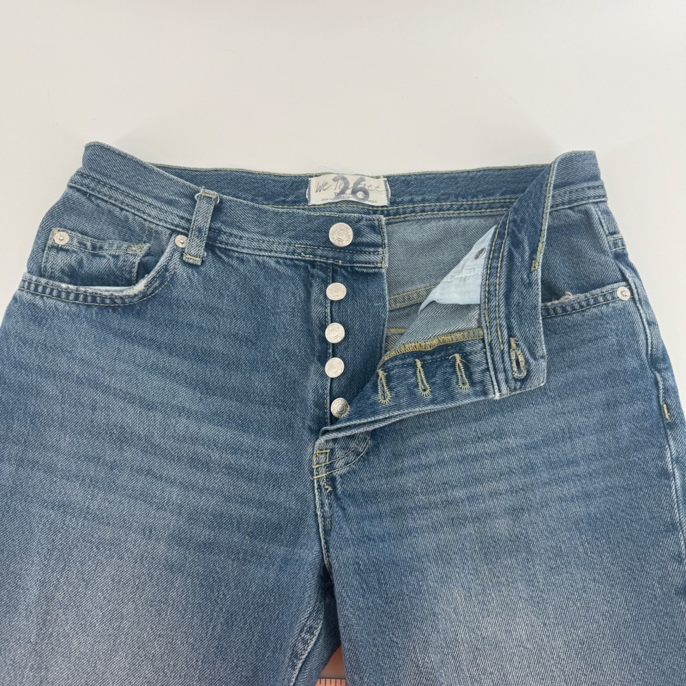 Free People We The Free Straight Leg Jeans Blue Button Fly Raw Hem Size 26